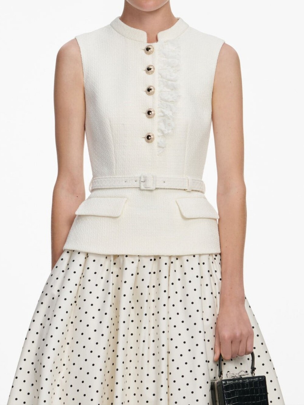 Self Portrait Cream Boucle Polka Dot Midi Dress - Picture 4 of 9